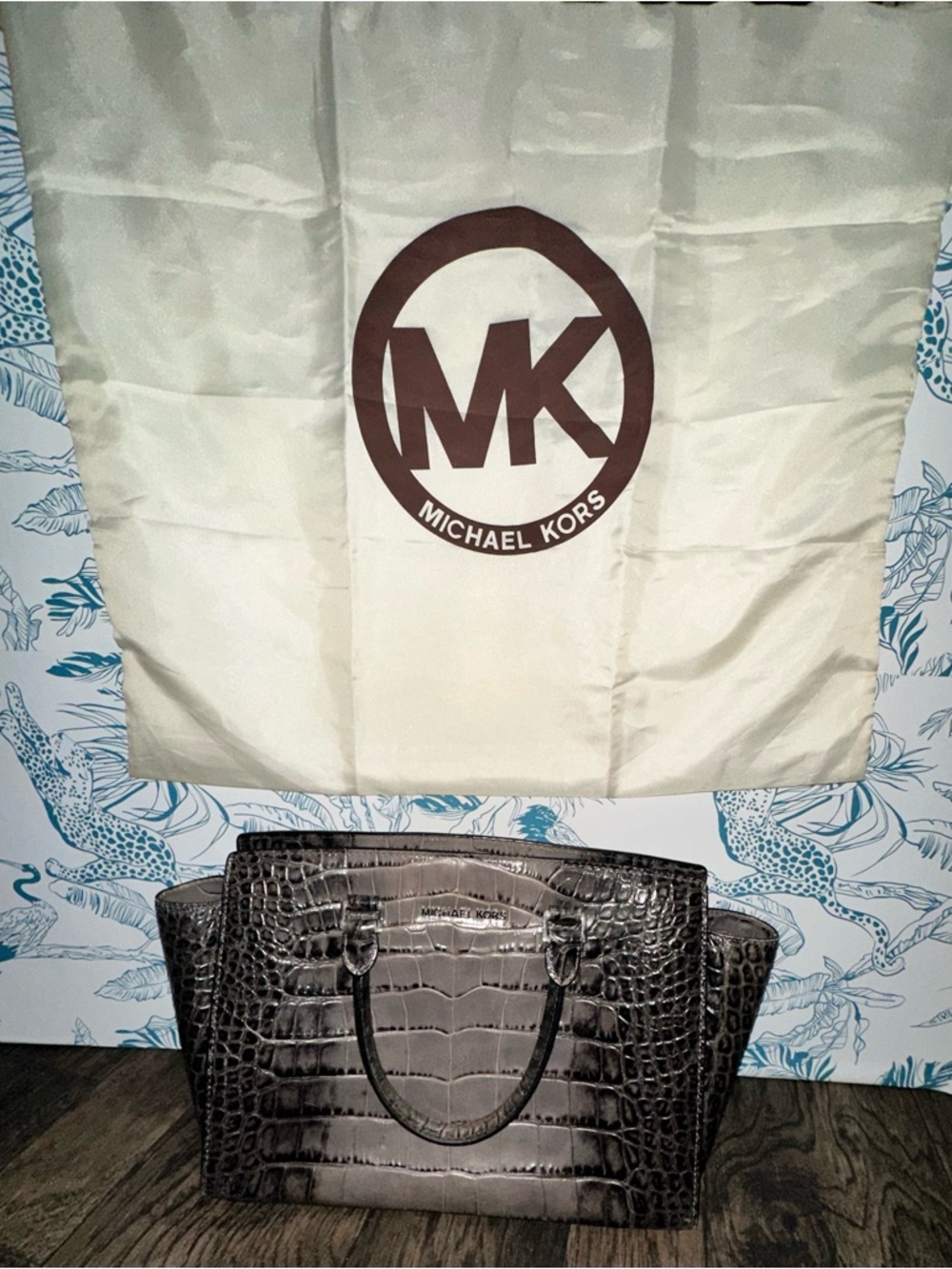 Michael Kors Croc-Embossed Tote in Dark Gray-Black